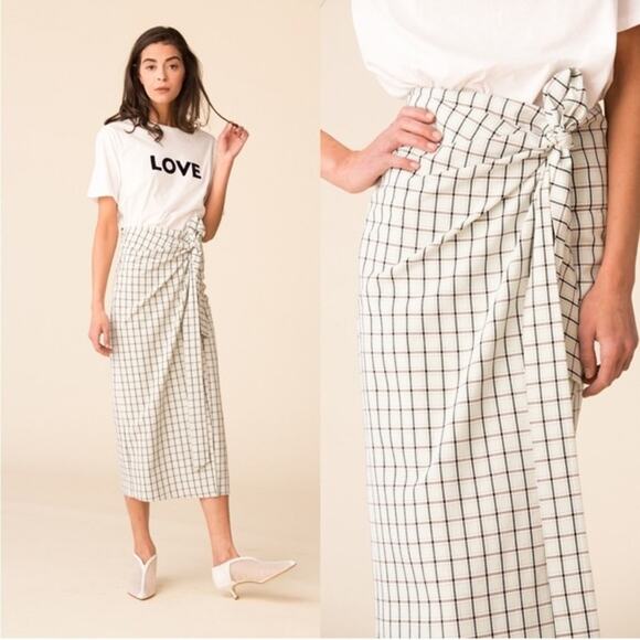 Tibi Elliot wrap midi skirt women’s size 6 blue plaid light academia - Picture 1 of 5